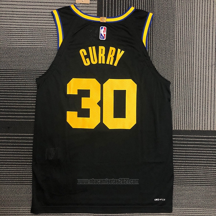 Camiseta Golden State Warriors Stephen Curry #30 Ciudad 2021-22 Autentico Negro